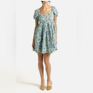 J. Crew Floral linen Mini Dress in Blue and Green floral. Size 6
